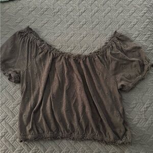 American Eagle Grey Eyelet Crop Top